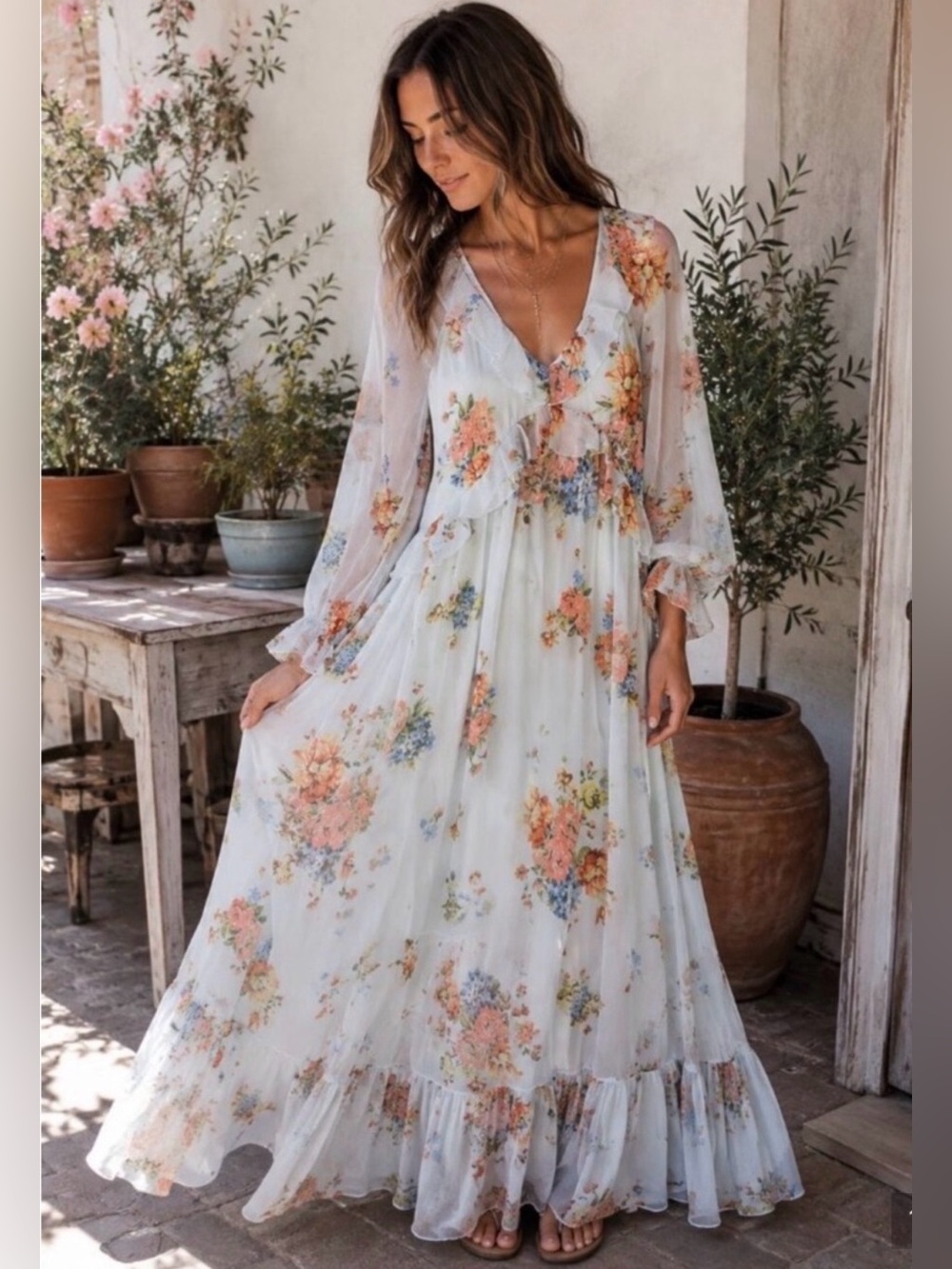 NWT PATRONS OF PEACE Floral Long sleeve Maxi Dress Romantic Boho Ethereal Fairy